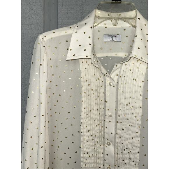 Untuckit Shirt Top Womens 6 Ivory Gold Fleck Sabrina Blouse Pleated Career Lux - Picture 2 of 15